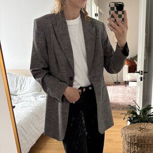 & Other Stories grey and black check oversized blazer